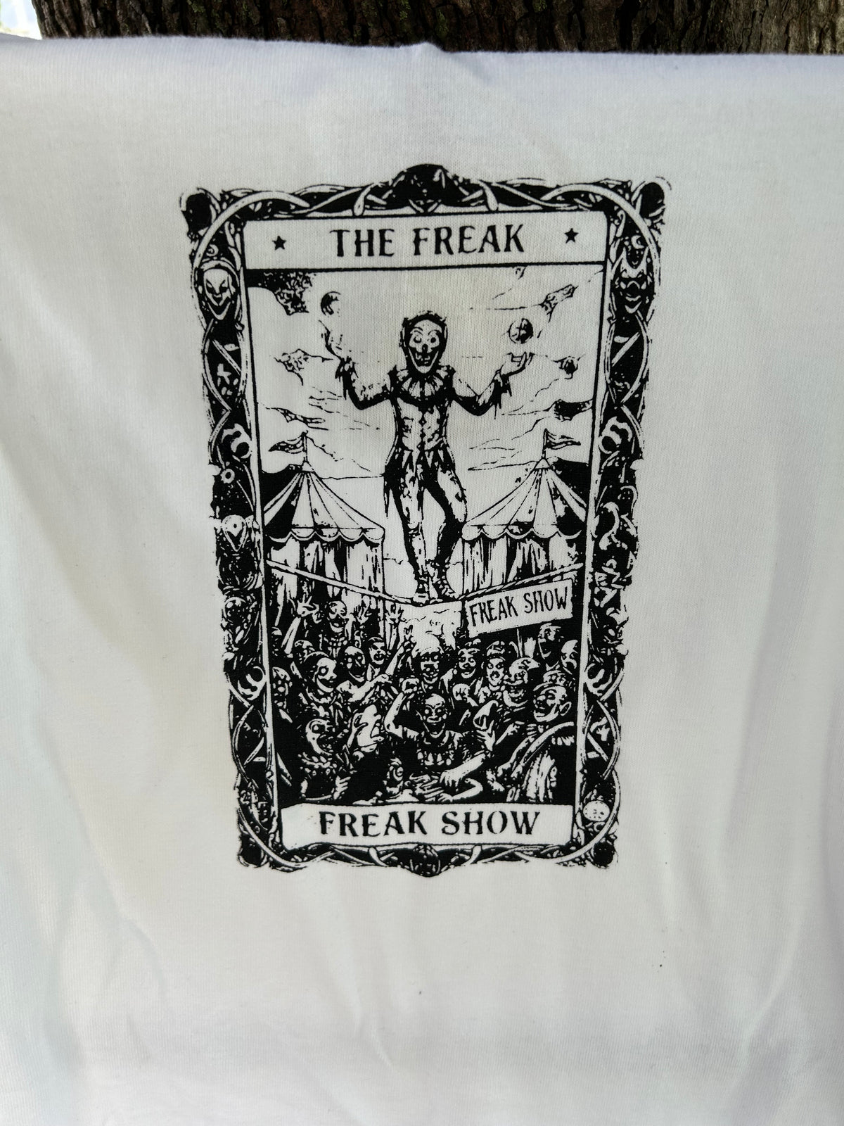 "The Freak" Tarot Card Short Sleeve White Tee w/ Black Print