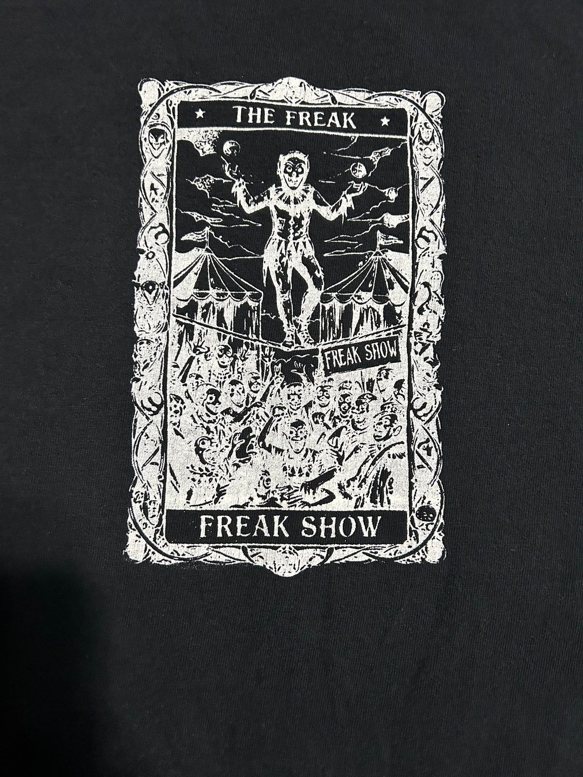 "The Freak" Tarot Card Short Sleeve Black Tee w/ White Print